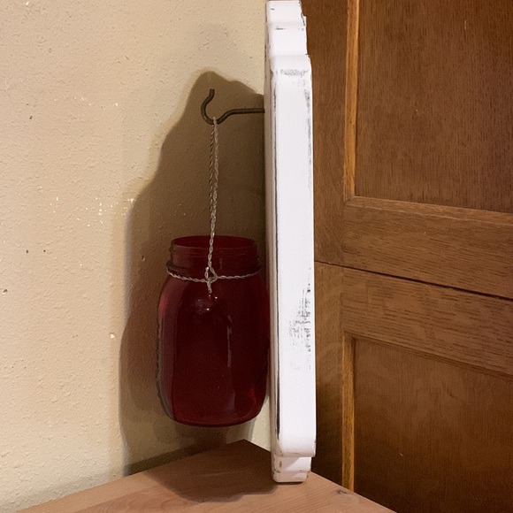 Red Glass Mason Jar Hanging Vase - Picture 5 of 9